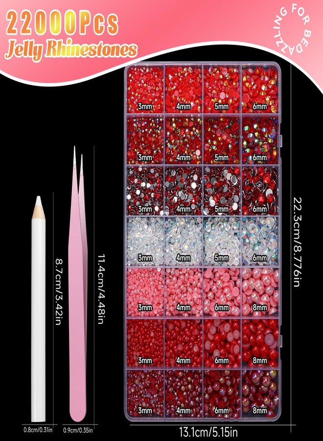 CESUSME 22000 Pcs Red Flatback Pearls and Rhinestones for Crafting, Resin Rhinestones Gems Pearls for Bedazzling, Mixed Size 3-6mm Half Pearl Gems for Nails Face Eyes Makeup Bottles Shoes DIY Crafts - Image 2